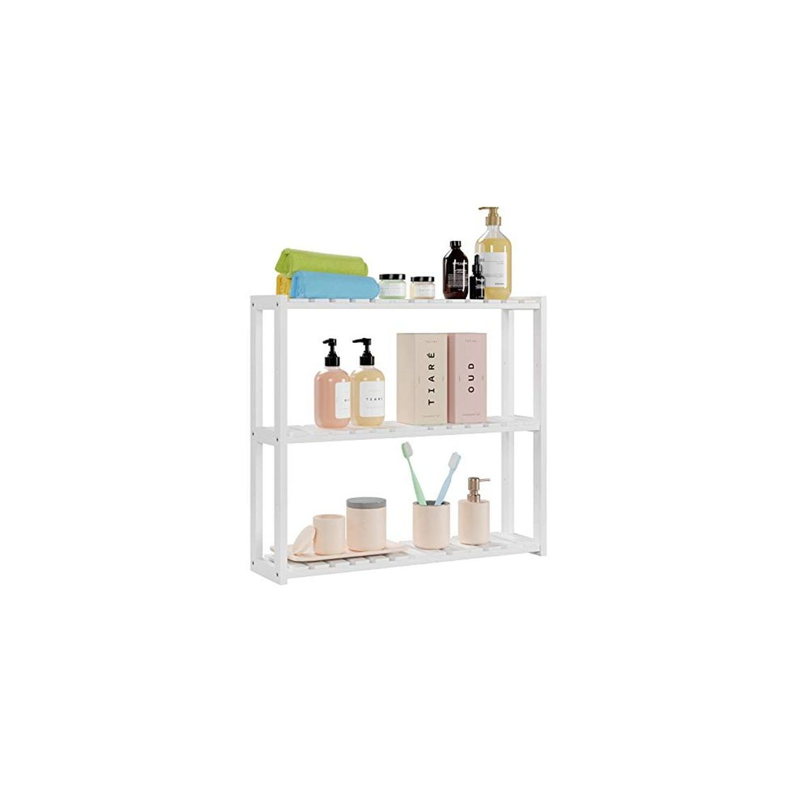 Social Homfa Estantería Baño Pared Estantería de Bambú Organizador Colgante para Baño Salón o Cocina con 3 Estantes Blanco 60x15x54cm