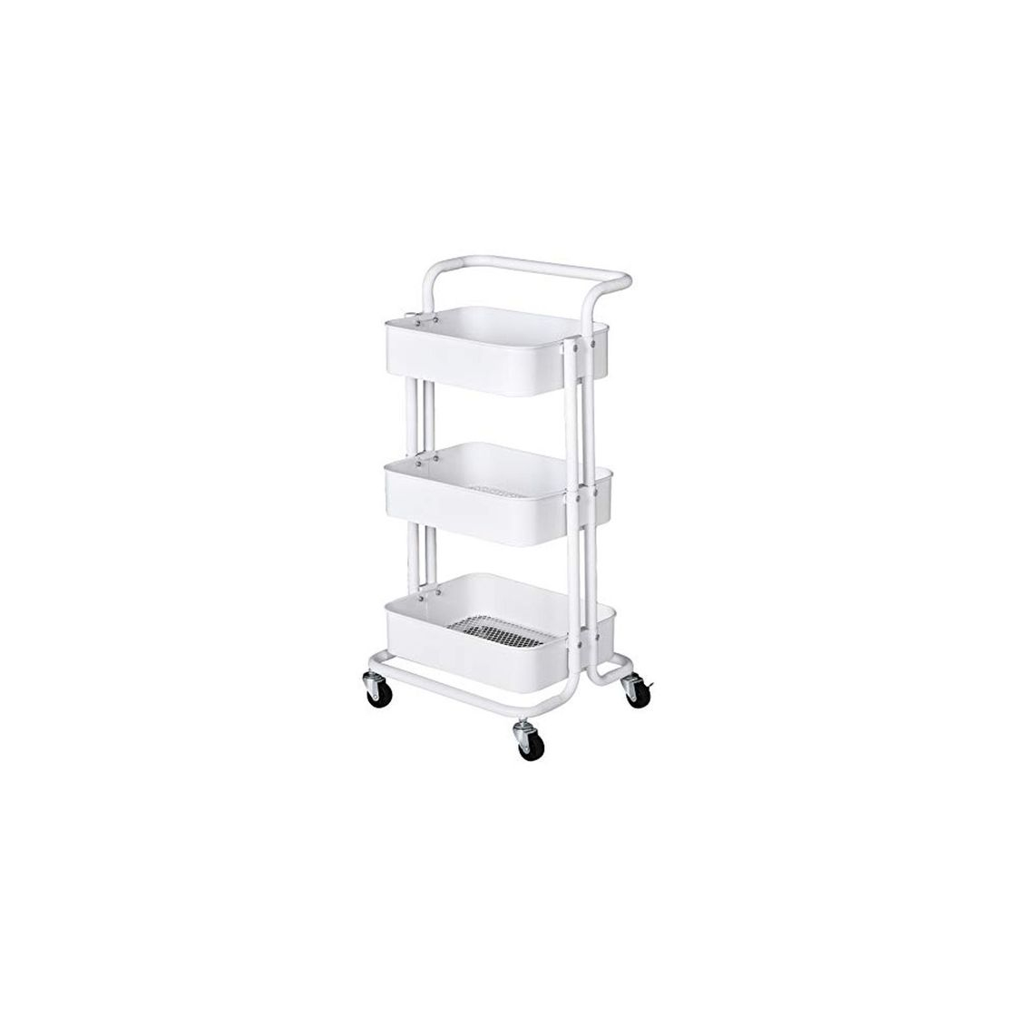 Social HOMCOM Carrito Auxiliar de 3 Niveles con Ruedas y 3 Baldas Malla Metálica para Cocina Oficina Baño Carro Multiuso de Almacenamiento con Pasamanos Carga de 20kg Blanco 44x38x88cm