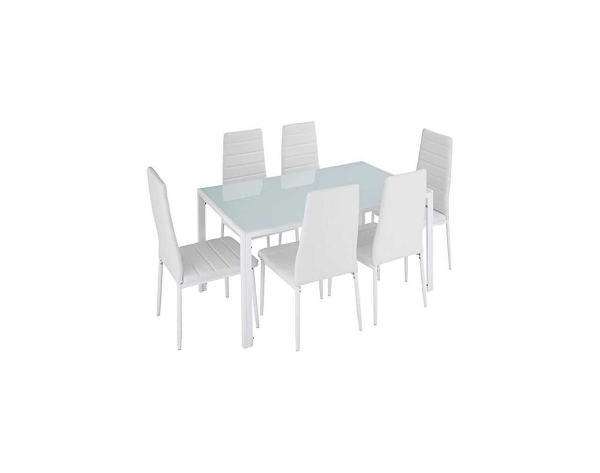 Home TecTake Conjunto de Mesa y 6 sillas de Comedor (Negro