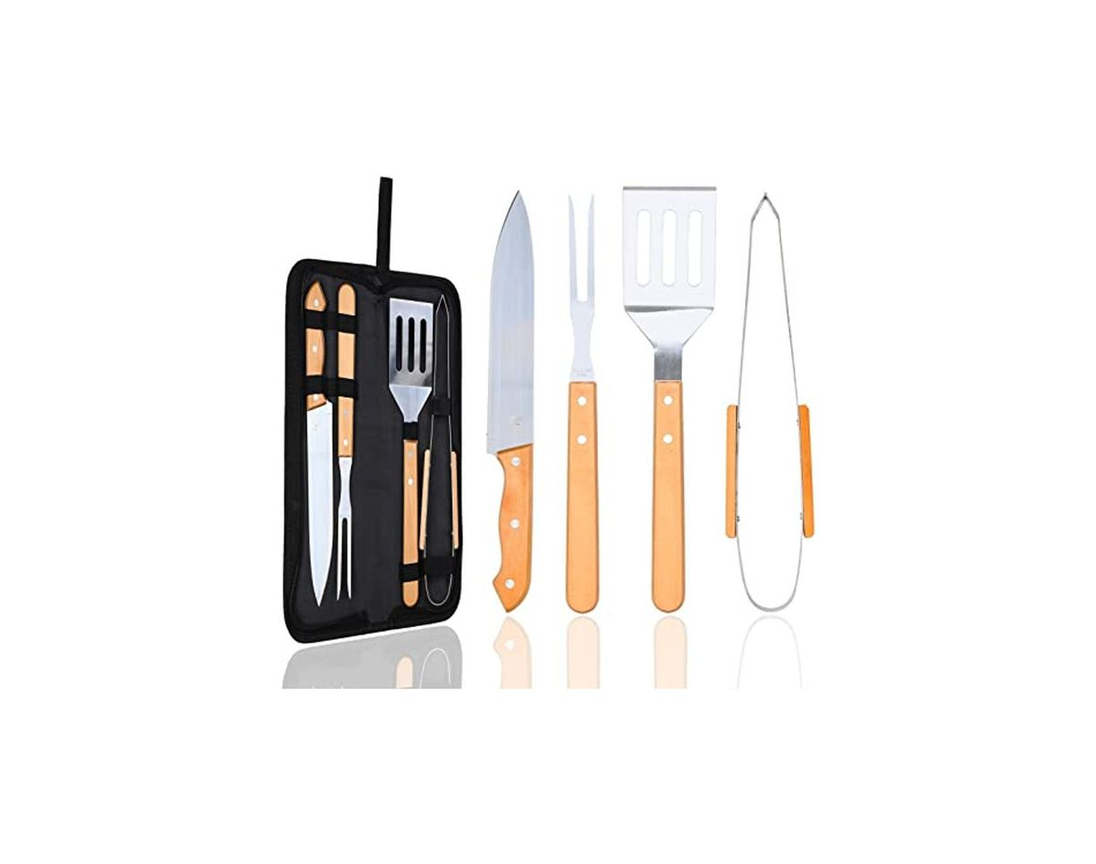 Product EKKONG Utensilios Barbacoa, 4 Piezas Set Parrilla Barbacoa Kit Acero Inoxidable, Accesorios