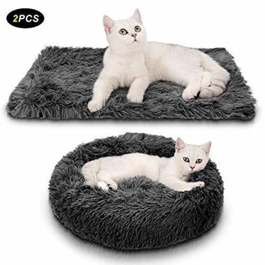 Legendog Pet Bed, 2PC Plush Donut Grey Warm Pet Bed Cat Dog
