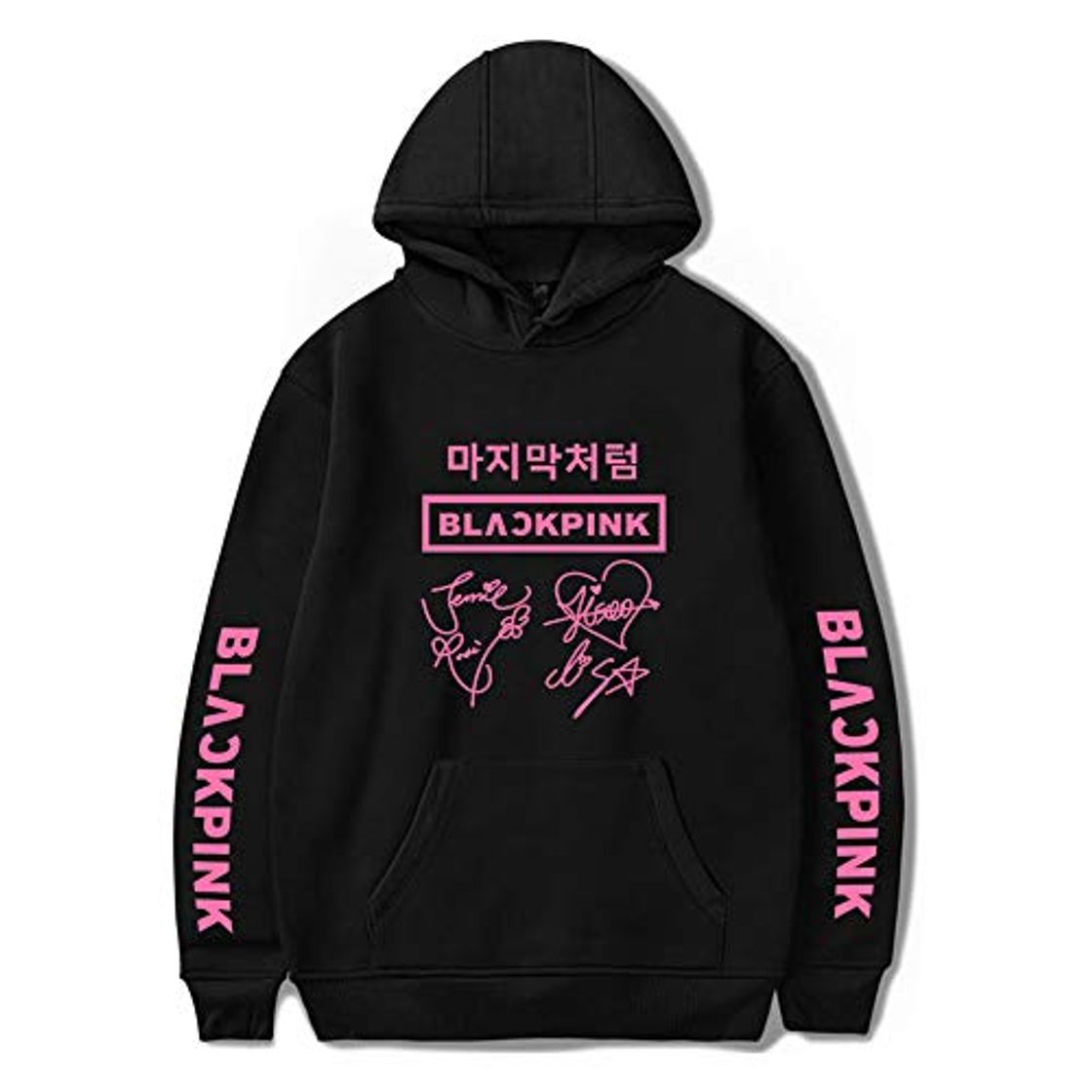 Fashion KPOP Blackpink Las Sudaderas con Capucha de Manga Larga de otoño Invierno Abrigos Hombres y Mujeres Hoodies Suéter Suelto Pullover Impresión de Firmas JISOO Jennie ROSÉ Lisa para Fanáticos