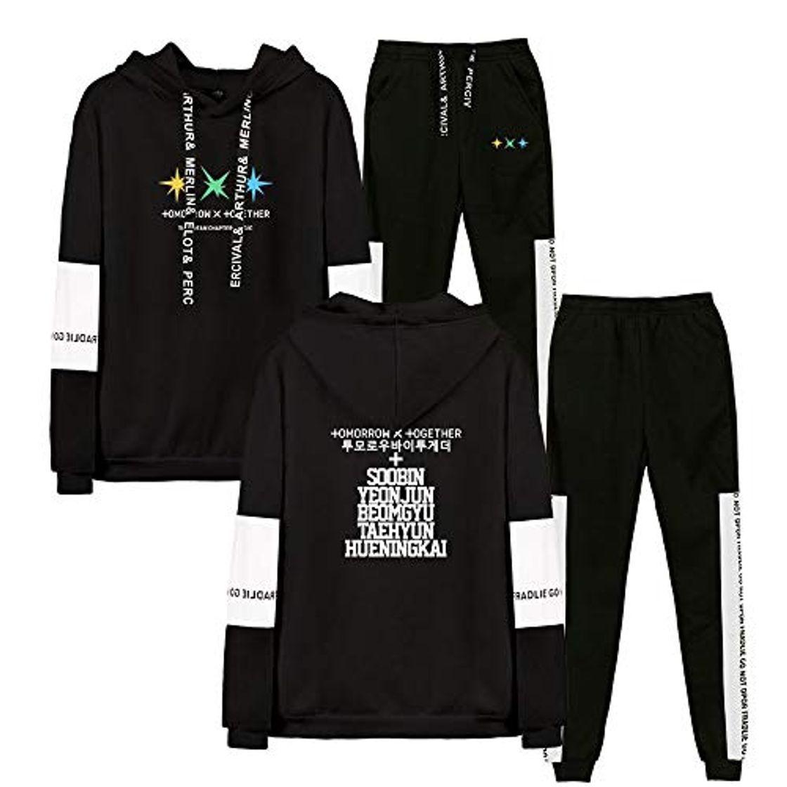 Fashion KPOP TXT Conjunto de Chándal Sudadera con Capucha y Pantalón de Sudor