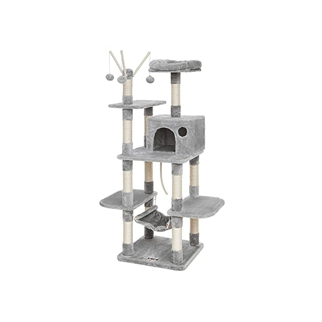 Social FEANDREA Árbol para Gatos Rascador con nidos Hamaca Plataformas Bolas de Juego 154 cm Colores Opcionales Gris Claro PCT86W
