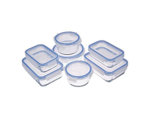 AmazonBasics - Recipientes de cristal para alimentos, con cierre 14 piezas (7