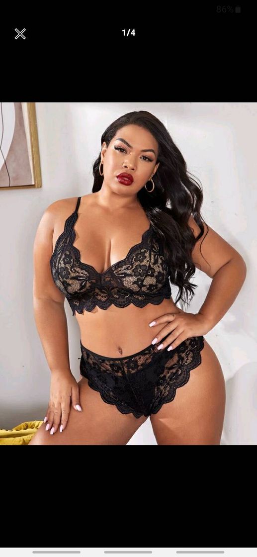 Social Lingerie Plus Size Scallop Simples Romântico •Shein•