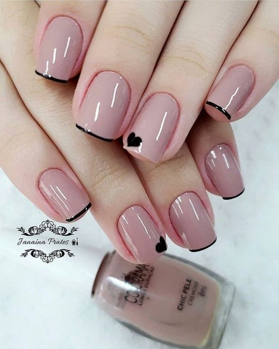 Fashion Unhas francesinha rosa/preto