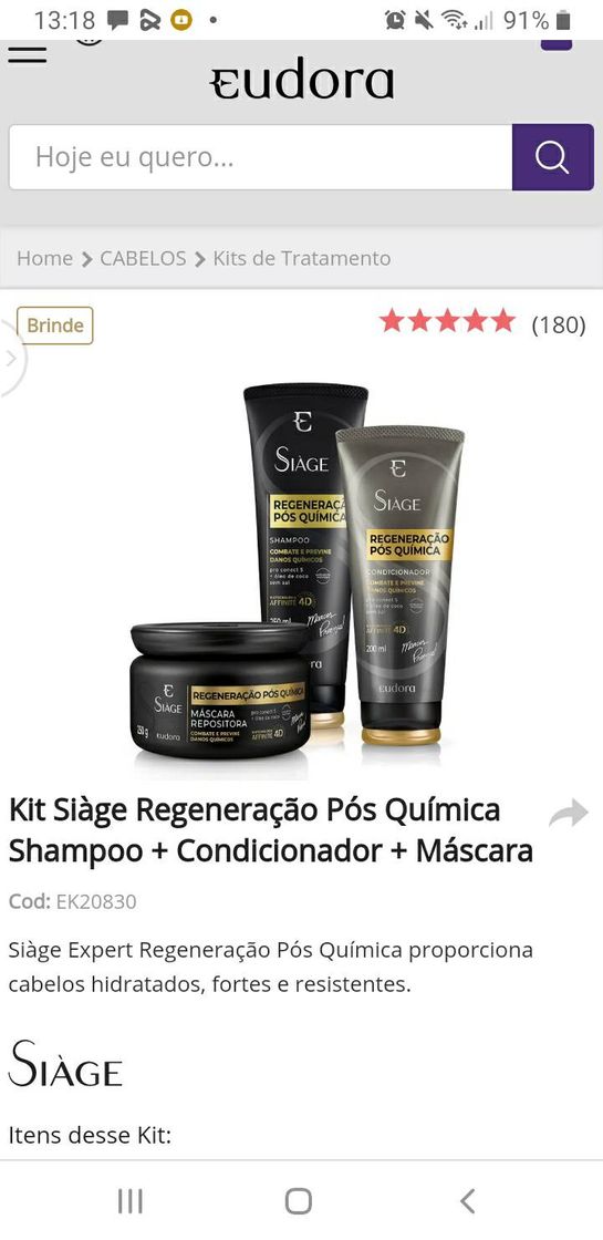 Moda Kit Siàge Regeneração Pós Química Shampoo + Condicionador + ...