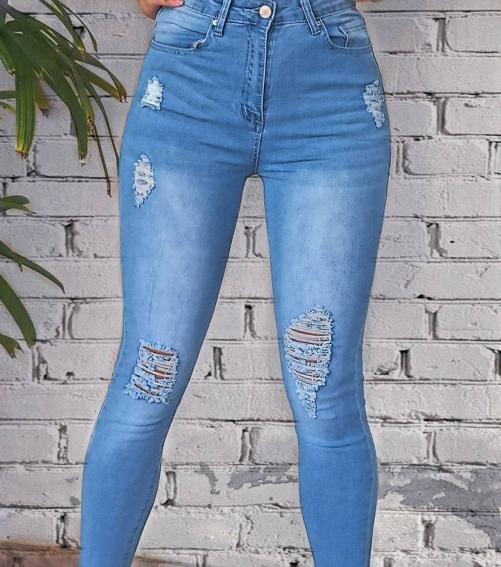 Moda Azul Botão simples ocasional Jeans