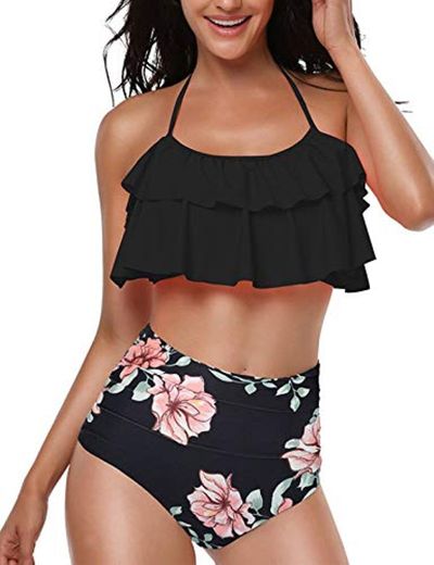 heekpek Bikini Mujer con Volantes Halter Top Relleno Cintura Alta Biquini Tallas