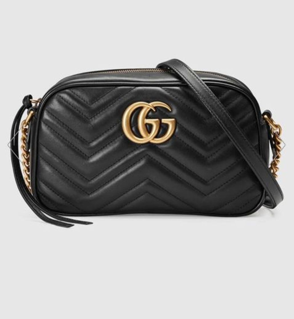 Fashion Black Leather GG Marmont Small Matelassé Shoulder Bag