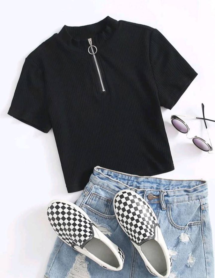 Fashion Camiseta Zíper Simples Ocasional 🖤