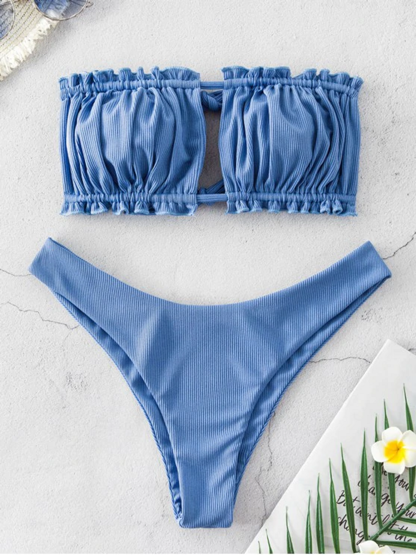 Social ZAFUL Bikini de corte alto para mujer con lazo