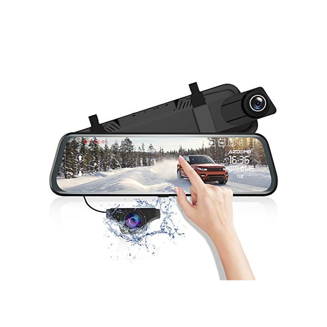 Product Cámara de Coche 10" Mirror Dash CAM Espejo Retrovisor Pantalla táctil AZDOME 170 °1080P Front y 150 °720P Camara Trasera Visión Nocturna [ADAS] [Transmisión de Video] Modo de estacionamient