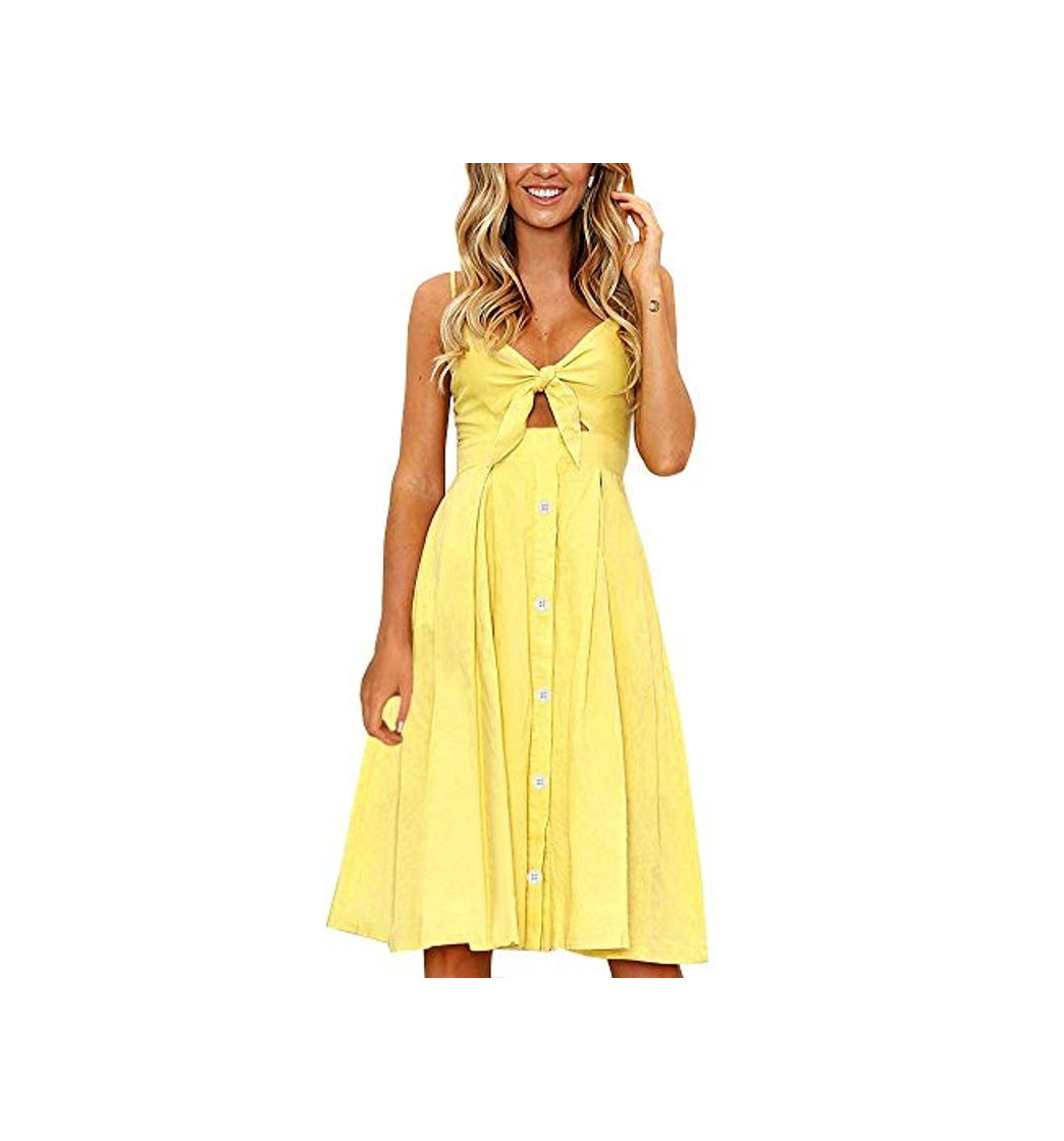 Moda FANCYINN Vestidos Mujer Verano Casual Fiesta Media Pierna Bandage Floral Vestidos Midi Mujer