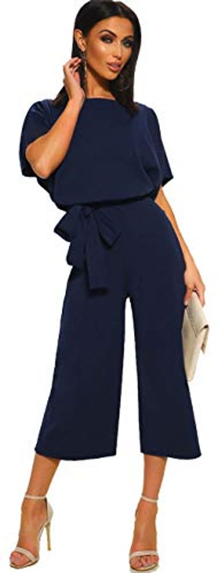 Fashion Longwu Mujeres Casual Elegante Cintura Alta Mono de Manga Corta Pantalones de