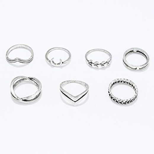 Yean - Juego de anillos bohemios de cristal y plata para nudillos,