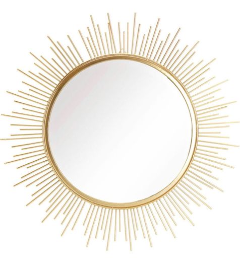 Espelho Redondo de Parede com Moldura em Metal Dourado 
