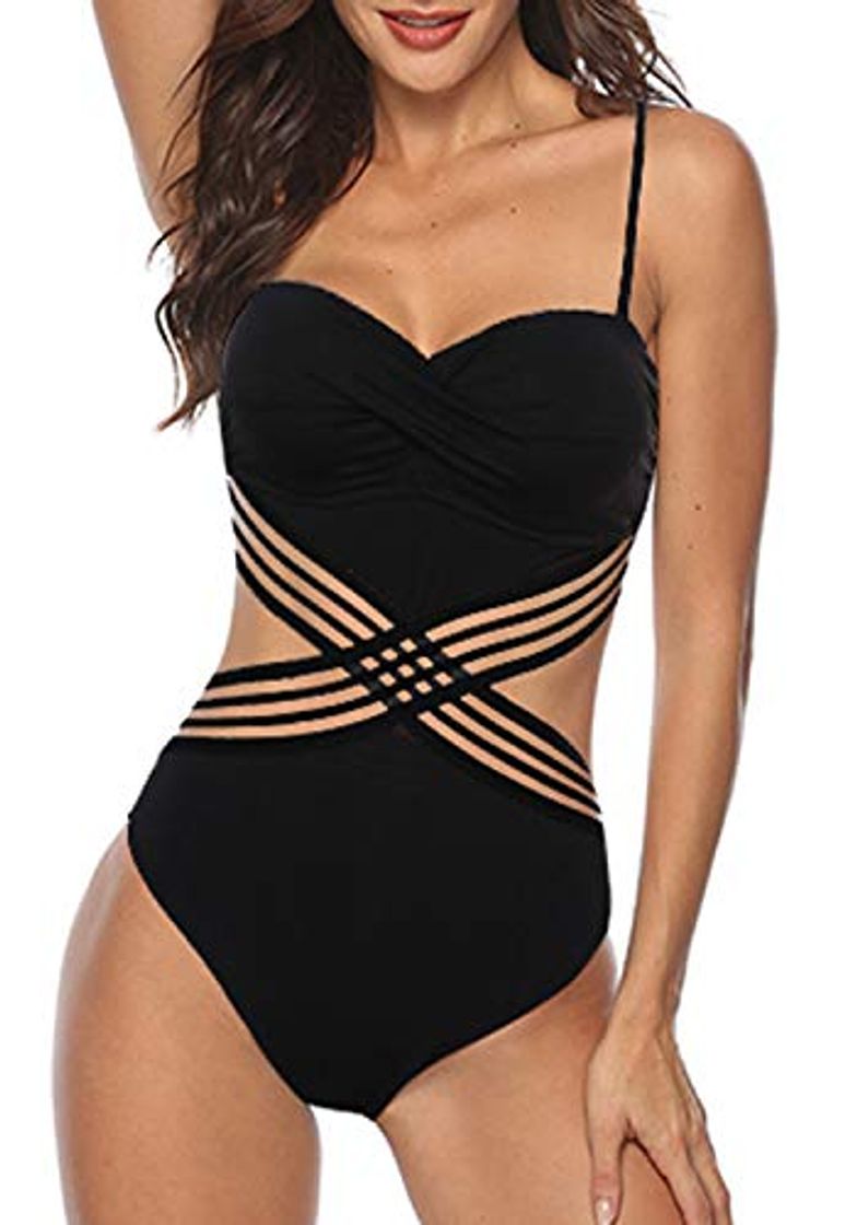 Moda JFAN Top Bikini Push Up Trajes de Baño para Mujer 1 Pieza Talle Alto Bikini Sets Traje de Baño Sexy Cuello V de Mar Fiesta de Verano Una Pieza sin Espalda