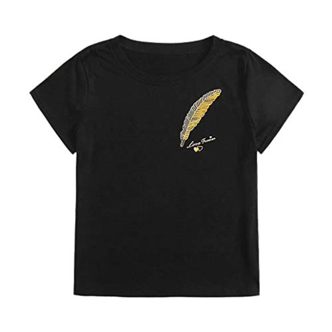 Moda Amuse-MIUMIU Mujeres Verano Cómoda Camisetas Casual Impresión de Plumas Tops Blusa para