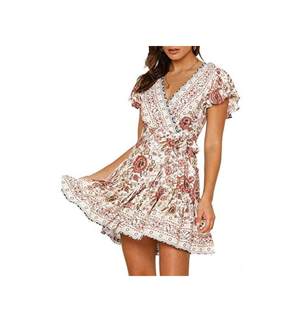 Fashion Abravo Mujer Vestido Bohemio Corto Florales Nacional Verano Vestido Casual Magas Cortas