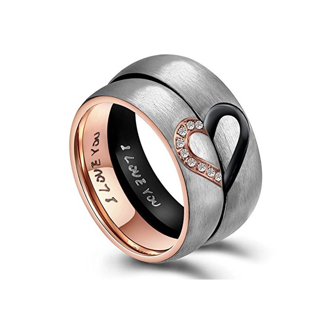 Social AnazoZ Anillo 1PCS Anillos de Parejas Acero Inixodable Anillo Corazón Grabado I