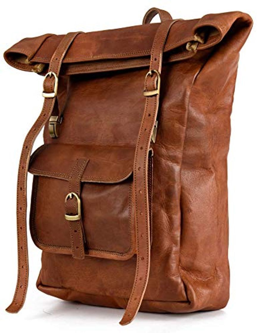 Social Berliner Bags Leeds M Mochila de cuero Bolso para portátil Hombres Mujeres Marrón