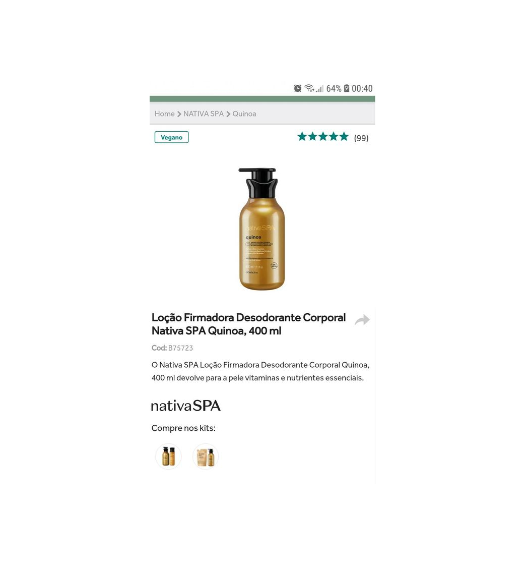 Productos Combo Nativa Spa Quinoa: Loção Firmadora Corporal, 400ml