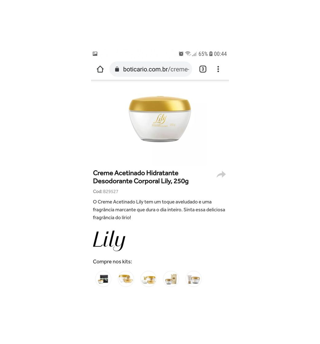 Producto Hidratação intensa Lily Creme Acetinado Hidratante Corporal 