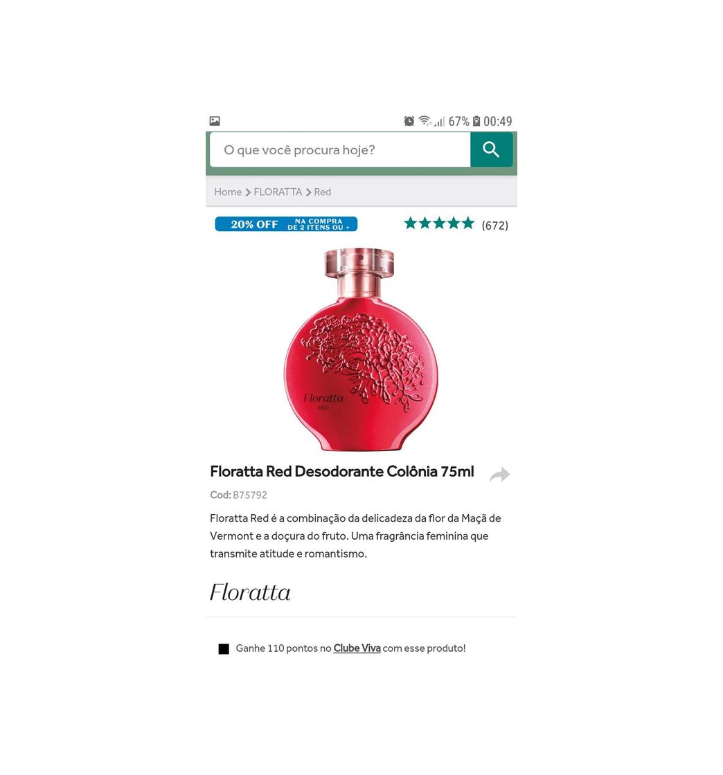 Productos Floratta Red Desodorante Colônia 75ml
