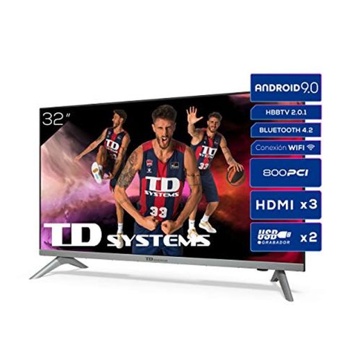 Televisiones Smart TV 32 Pulgadas HD Android 9.0 y HBBTV, 800 PCI