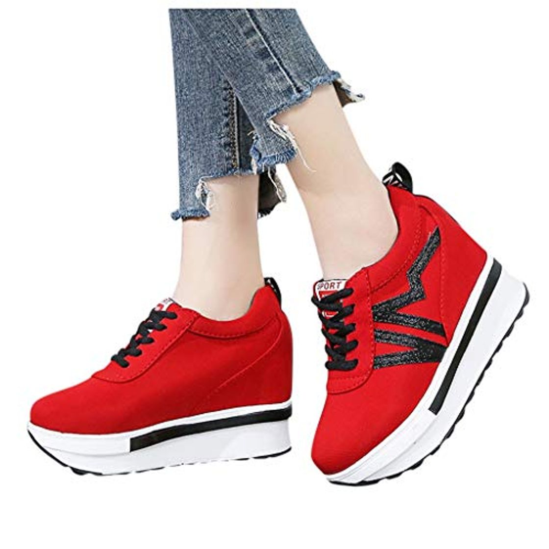 Moda Berimaterry Zapatillas para Mujer Moda Casual Lona Plataforma Gruesa con Cordones CuñAs Zapato De Trabajo Zapatos para Damas Zapatillas de Plataforma Cuña Deportivo para Mujer Primavera