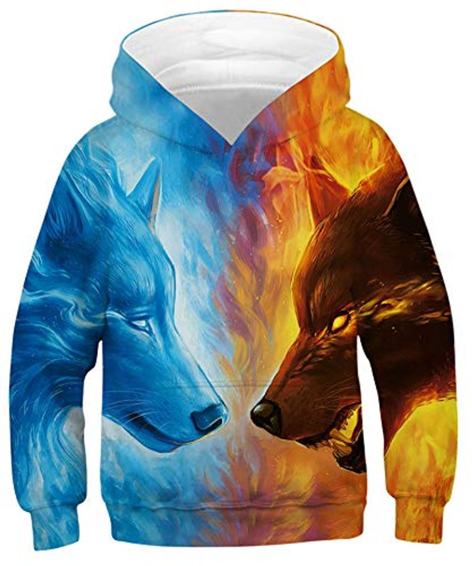 Product Goodstoworld Lobos de Hielo y Fuego 3D Hoodies Niño Niña Sudadera Divertida Impresión Sudaderas con Capucha Mangas Largas Sweatshirt Pulóver Bolsillos Batalla de Lobos M