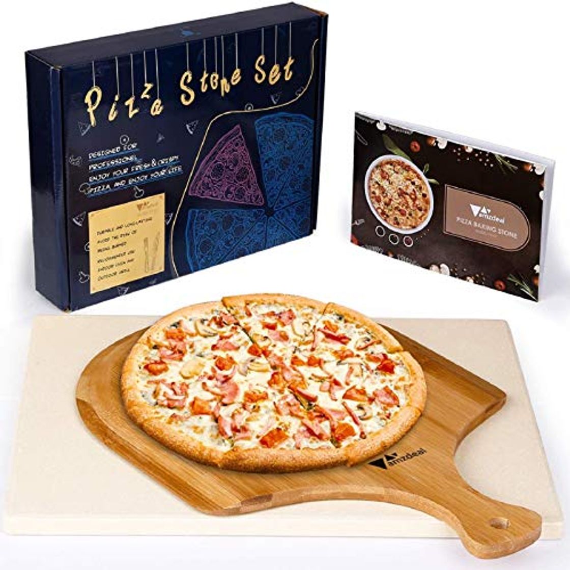 Social Amzdeal Juego de Piedra para Pizza y Pala - Piedra de Cordierita para