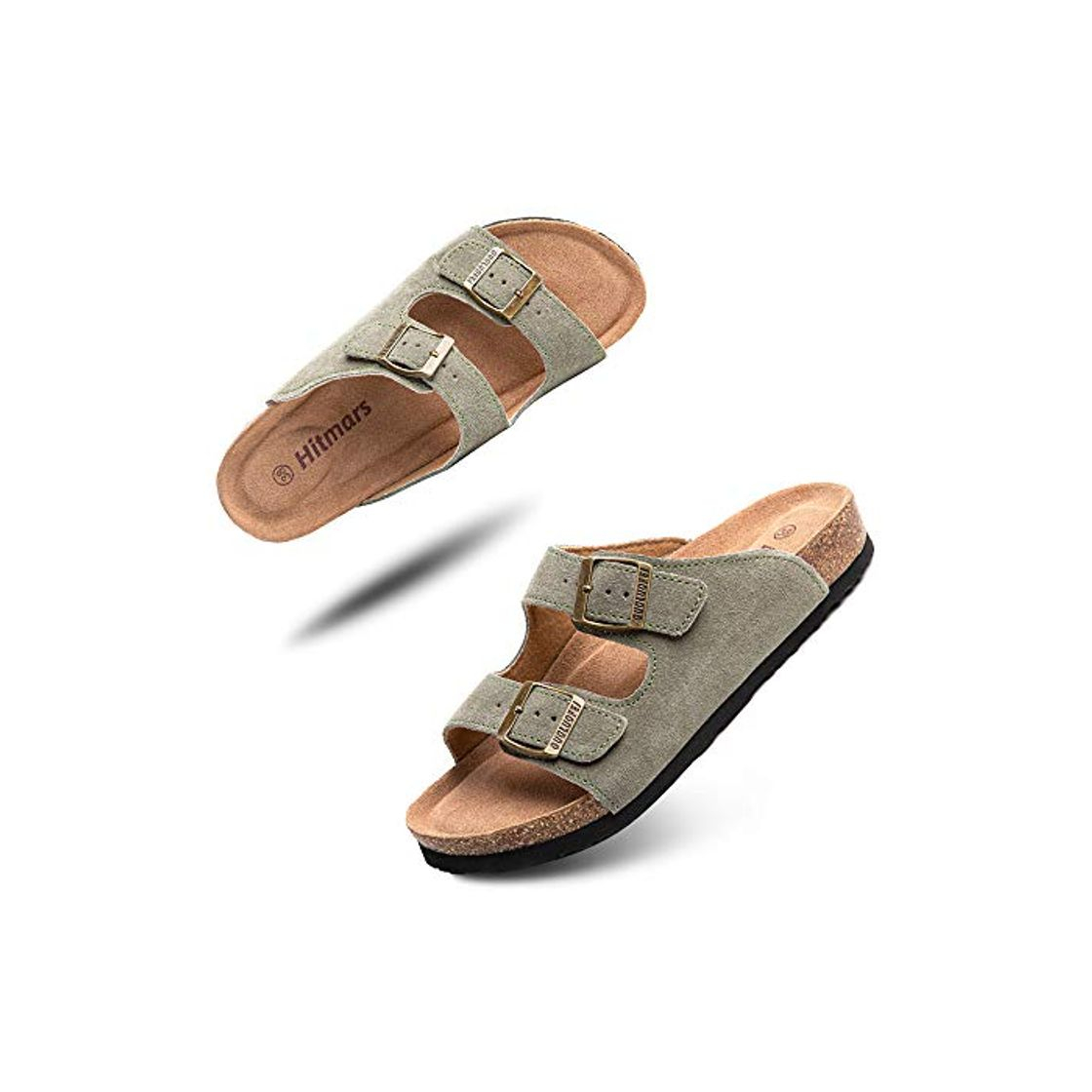 Fashion Sandalias de pala Mujer Hombre Sandalias de Vestir Mules Punta Abierta Chanclas Plano Cómodas Verano Ajustable Hebilla Zapatillas Verde Número 42 EU