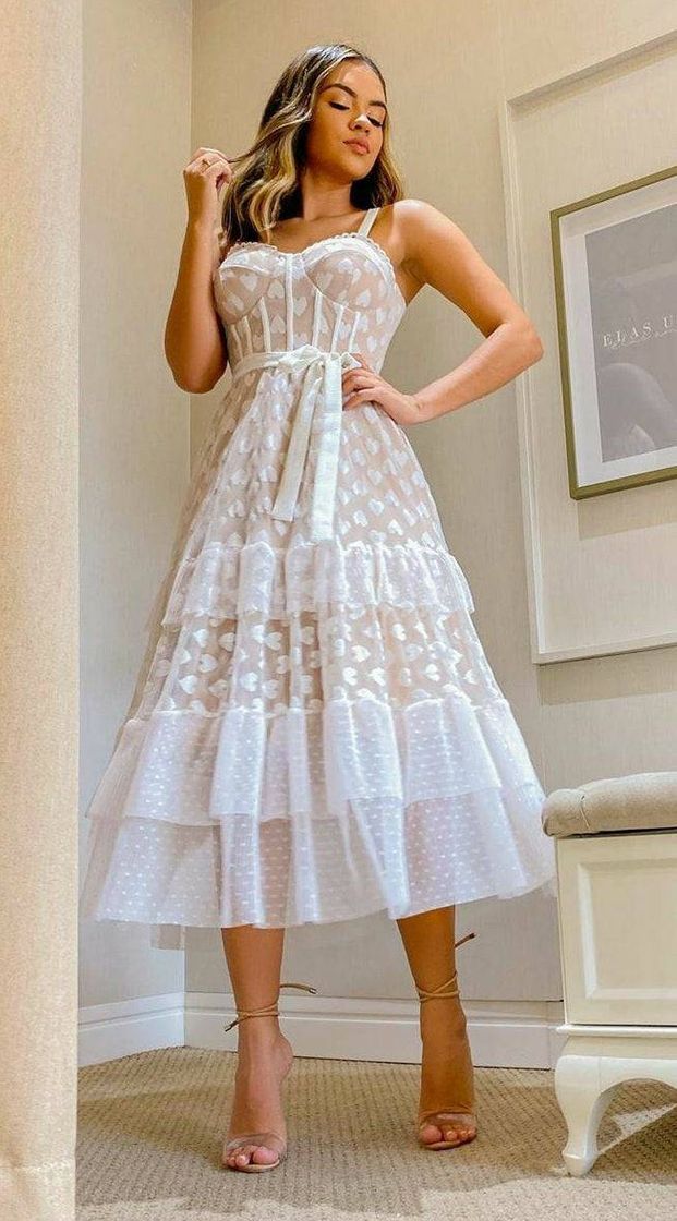 Fashion Vestido branco midi