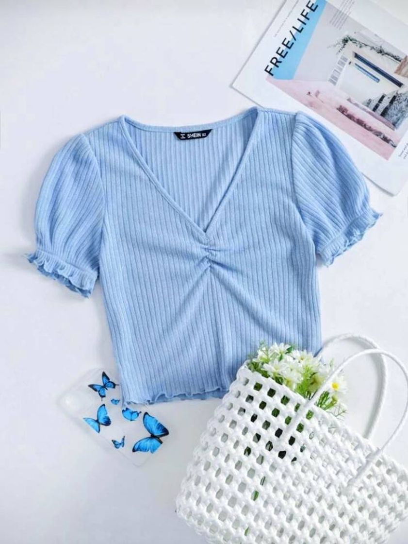 Social SHEIN Azul Empoeirado Tubo Simples Ocasional Camiseta
