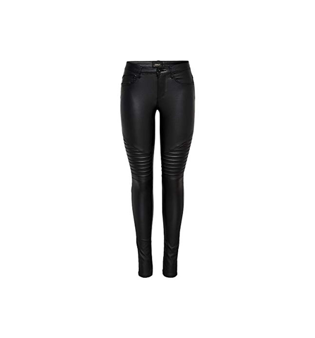 Moda ONLY onlNEW ROYAL REG SK. BIKER COATED NOOS, Pantalones Mujer, Negro