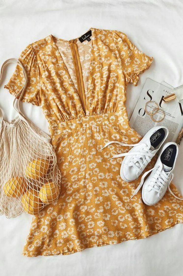 Moda Vestido amarelo curto