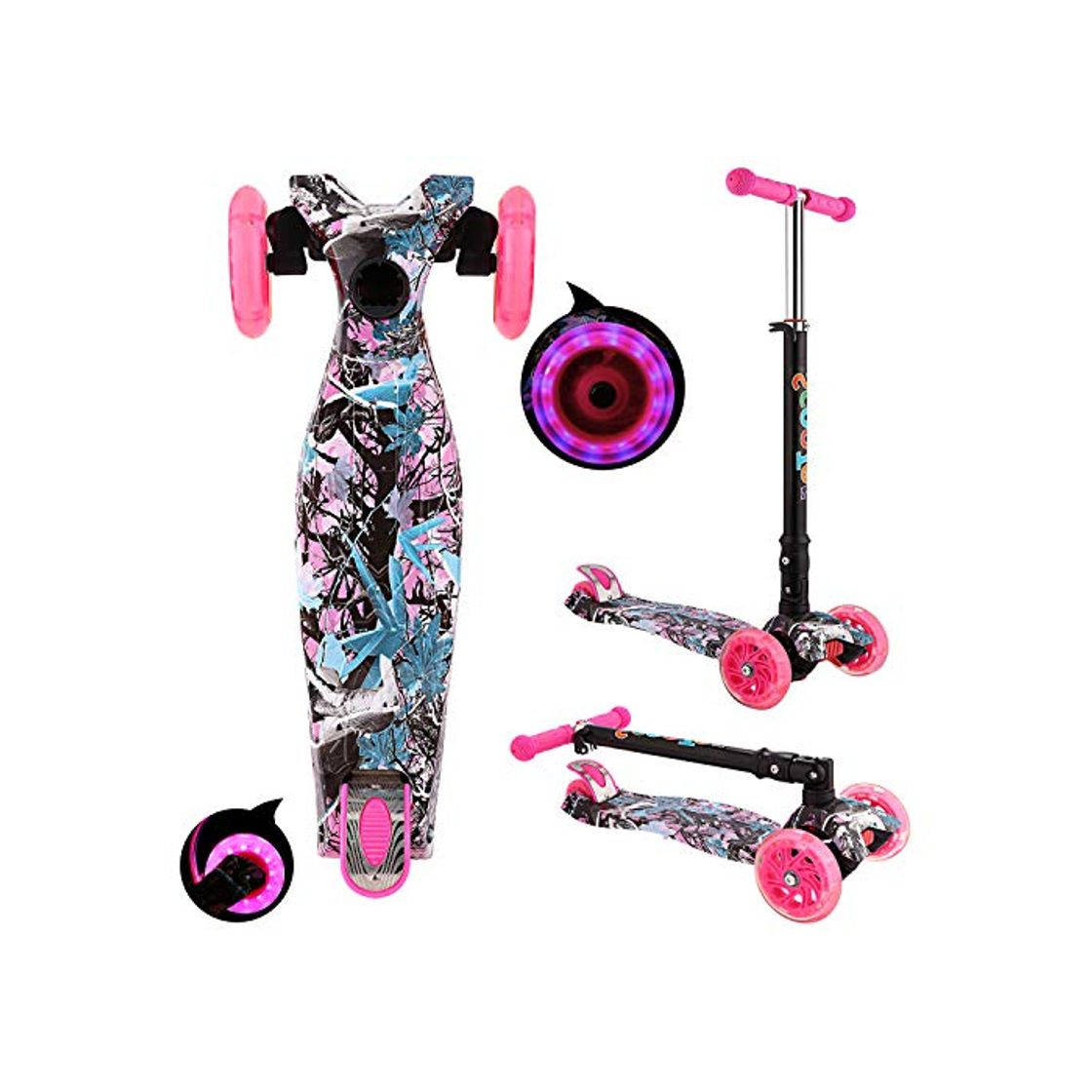 Fitness OUTCAMER Patinete Niño Niña 3 a 14 Años Patinete 3 Ruedas Led