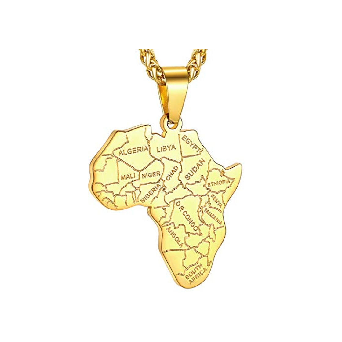 Fashion GoldChic Jewelry Colgante Africa Oro galvanizado Regalo Exotico para Novios Cadena Ajustables 60 cm de Acero Inoxidable Servicio Grabar Gratis Caja de Regalo