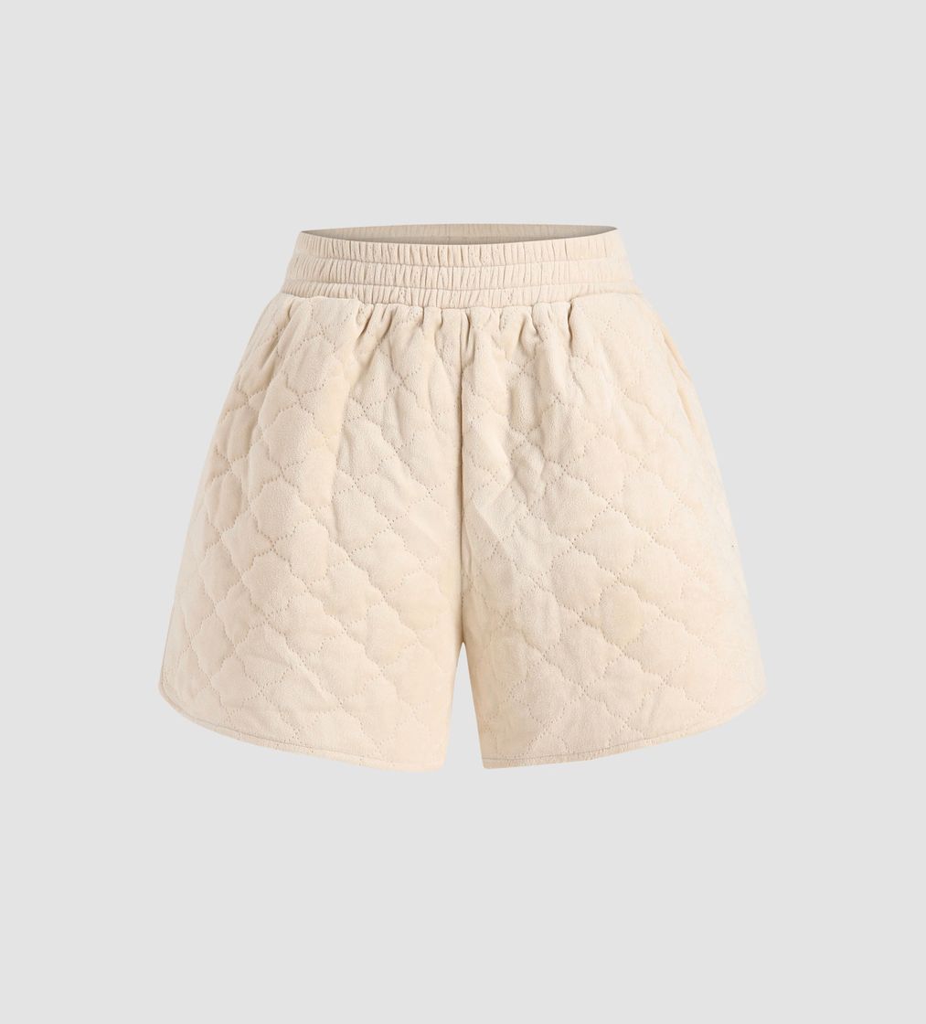 Fashion beige quilted mini shorts