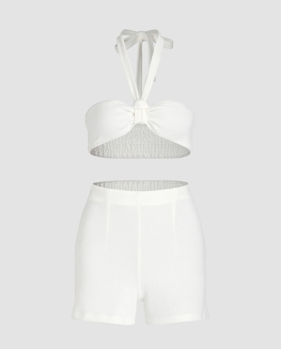 Moda solid white halter top set