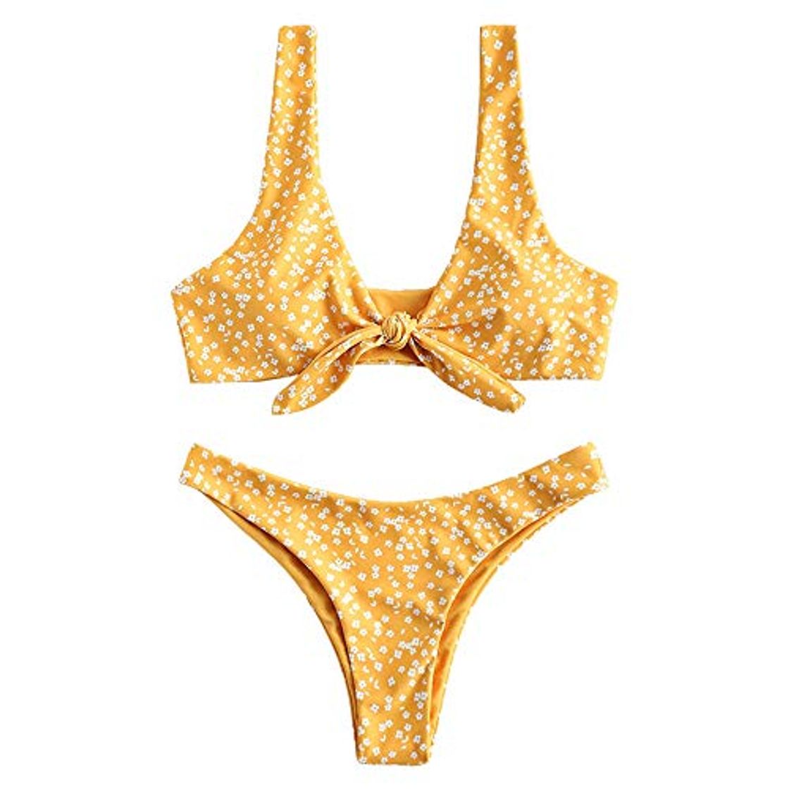 Fashion ZAFUL Mujer Flores Bajo Cintura Delantera Bikini Set Dulce Dos Unidades Bañador amarillo L