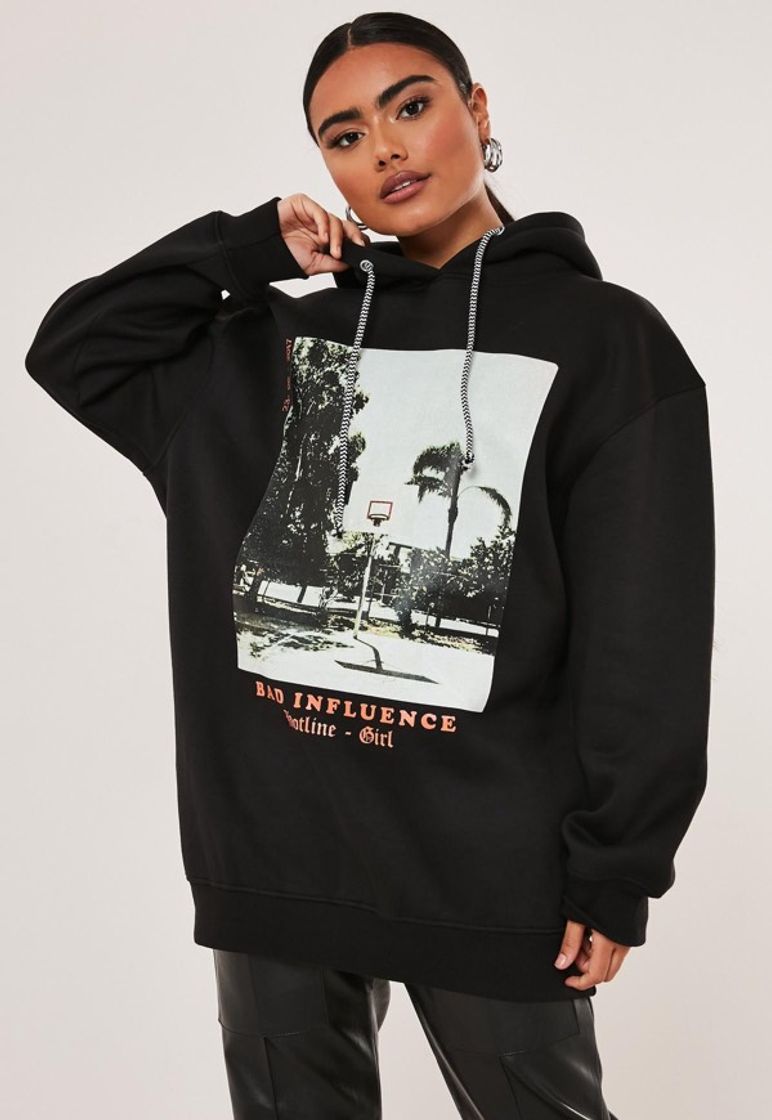 Fashion Petite Black Bad Influence Graphic Hoodie | Missguided