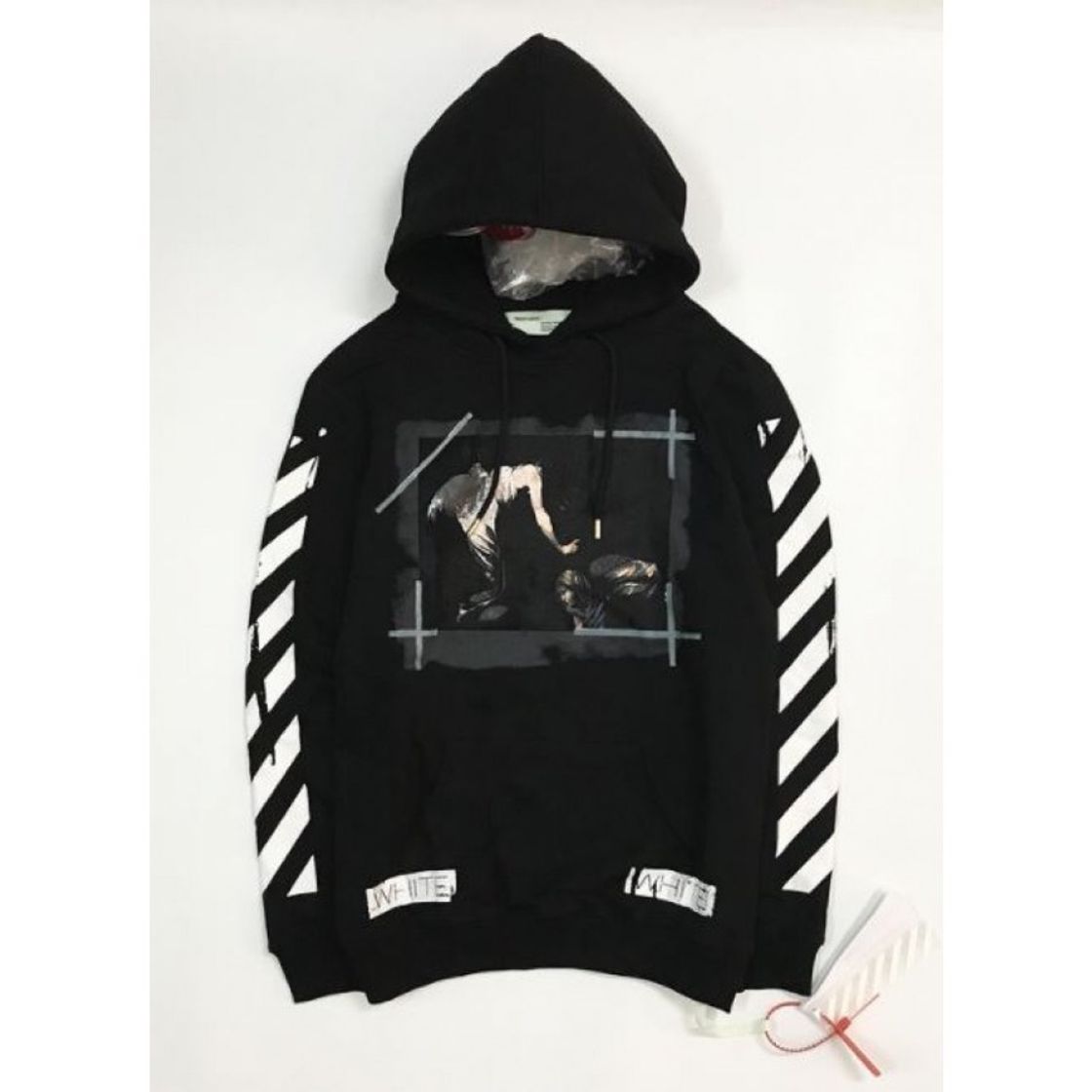 Fashion Off White Caravaggio Religion Distressed Hoodie (Black)