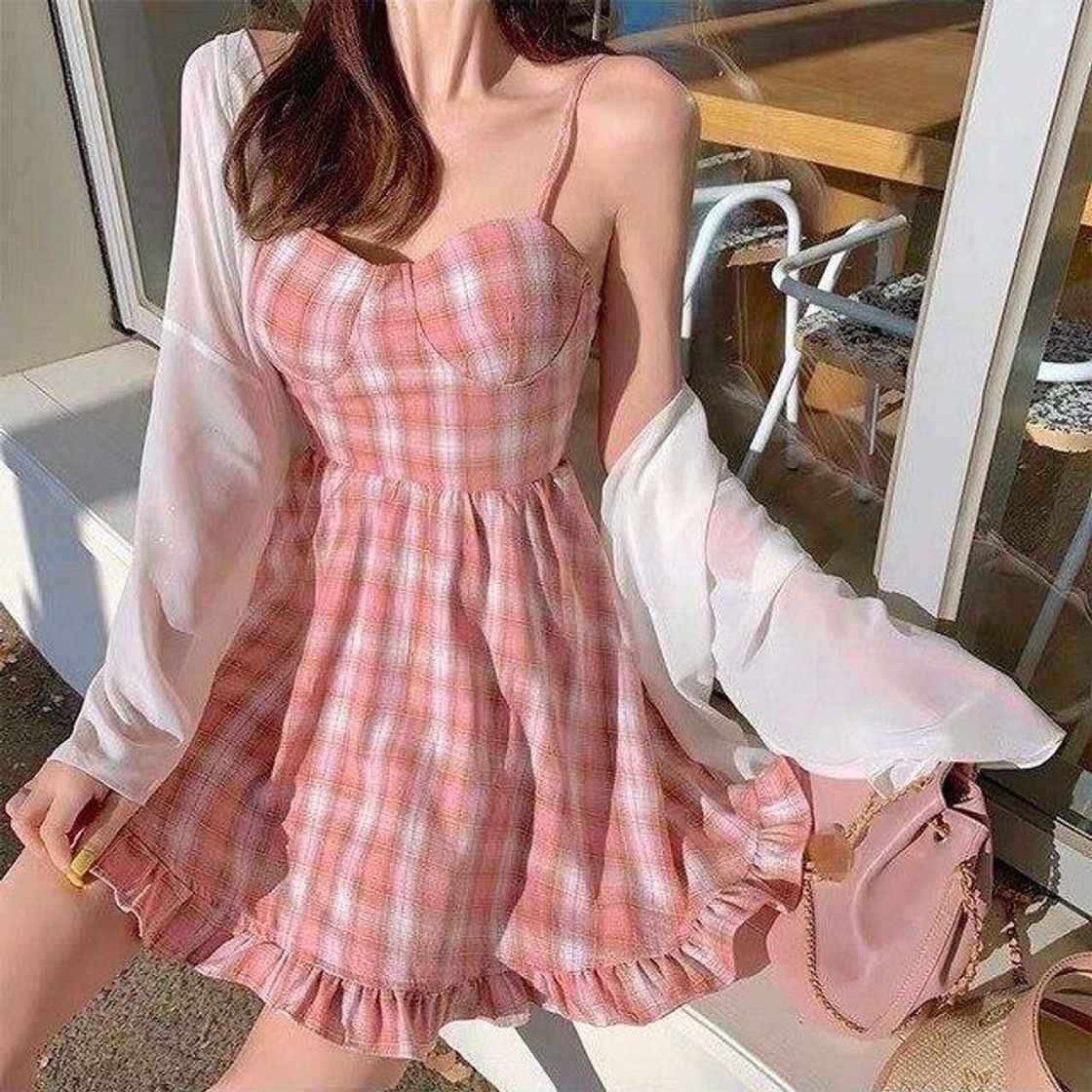 Social Vestido xadrez rosa 