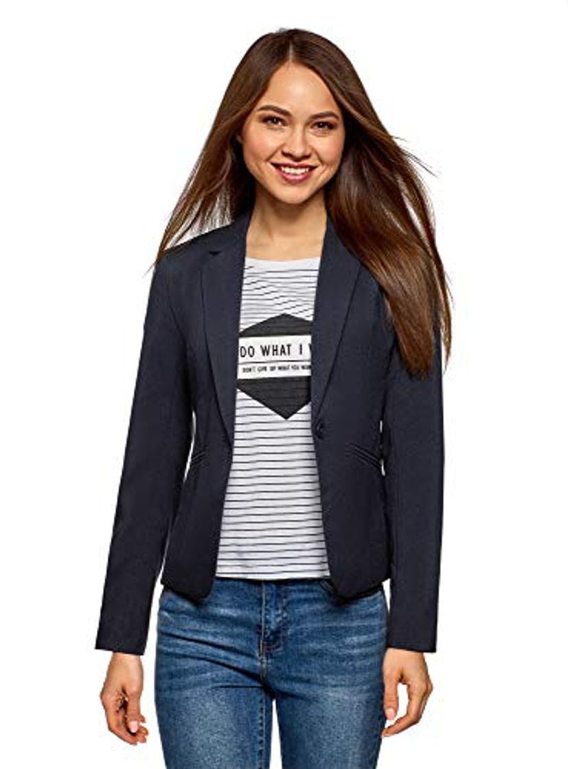 Moda oodji Ultra Mujer Chaqueta Básica Ajustada, Azul, ES 42