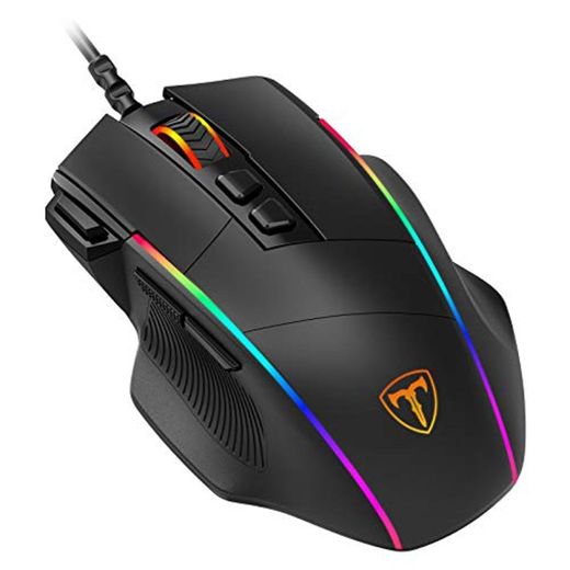 PICTEK Ratón Gaming, Ratón RGB Ergonómico de 8000 dpi