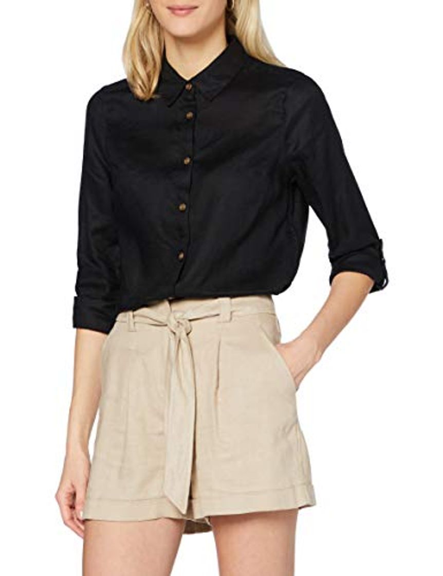 Moda find. Camisa de Lino de Manga Larga Mujer, Negro